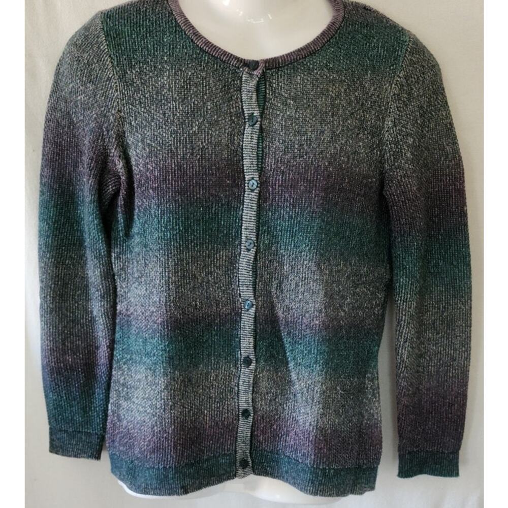 CJ Banks VTG  Multi Color Ombre Striped Sweater  Pearlized Buttons Womens  Small